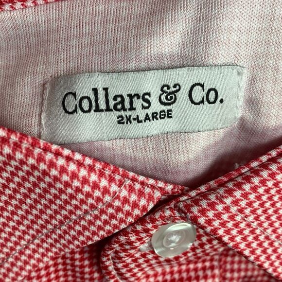 Collars & Co Polo Shirt Mens 2XL Red Houndstooth Dress Collar Golf Preppy NEW - Picture 3 of 8